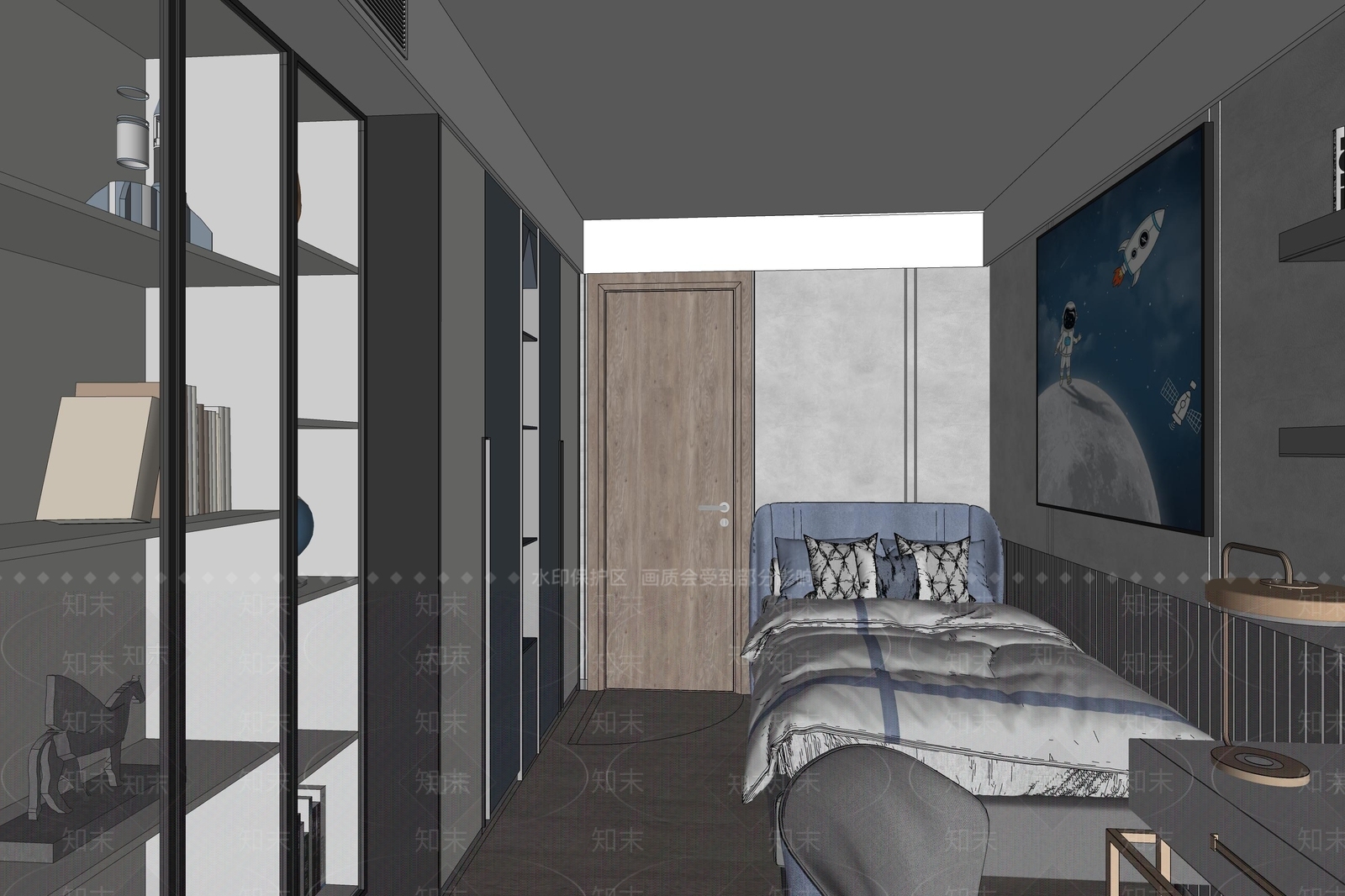 现代男孩房SU模型下载【ID:897536893】