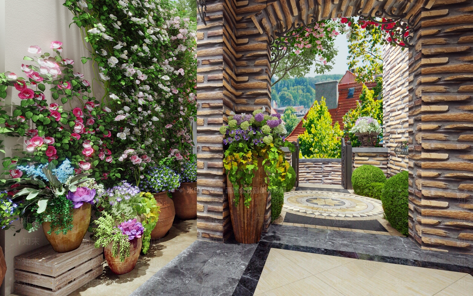 欧式古典庭院景观3D模型下载【ID:297541377】_知末3d模型网