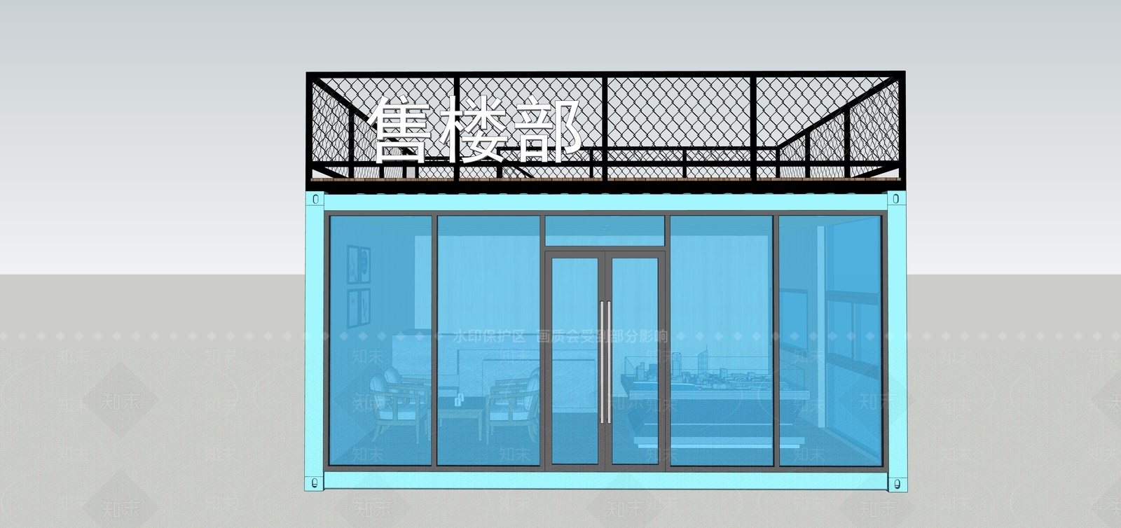 现代集装箱别墅售楼处SU模型下载【ID:797776179】