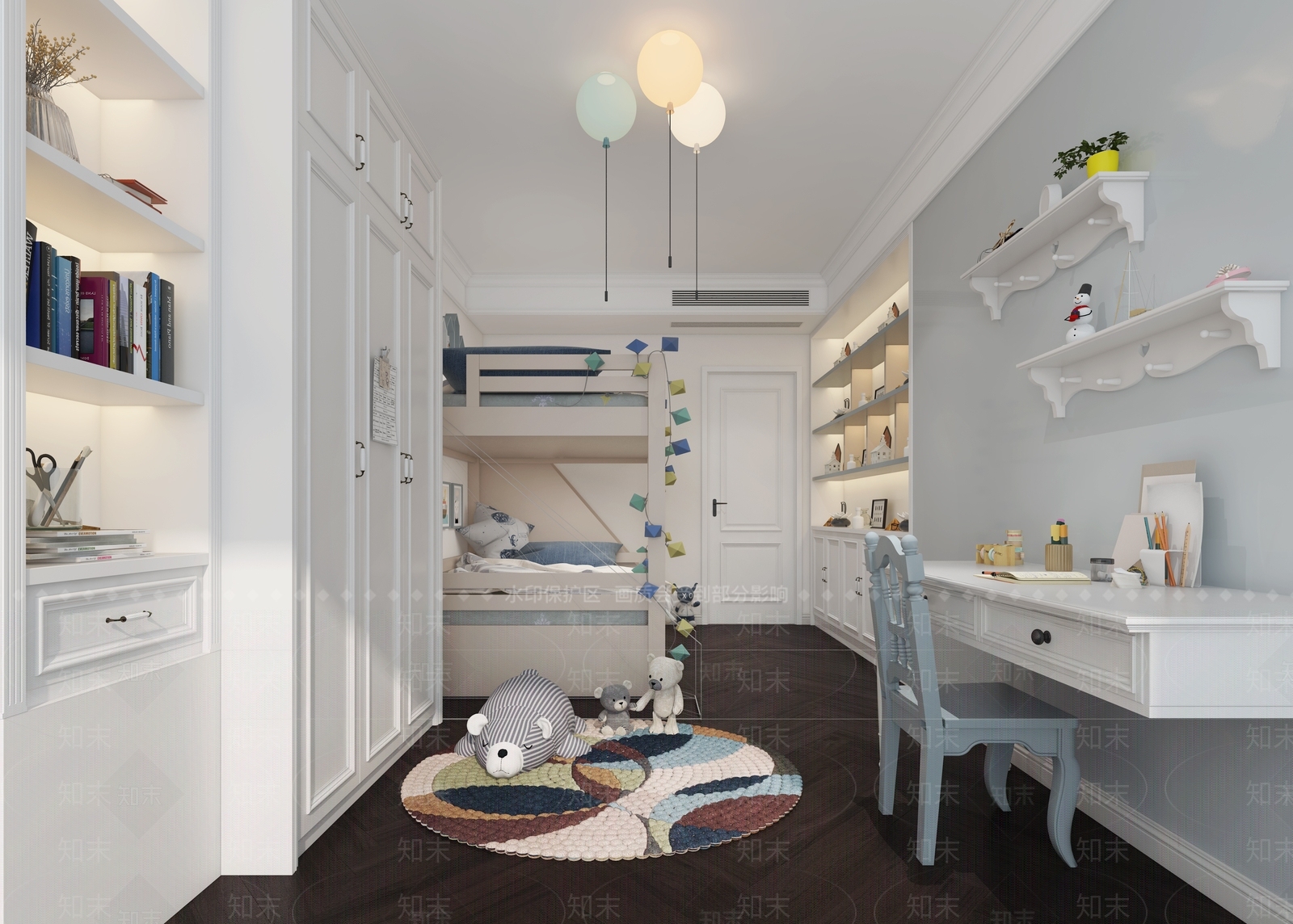 美式男孩儿童房上下铺3D模型下载【ID:197561297】