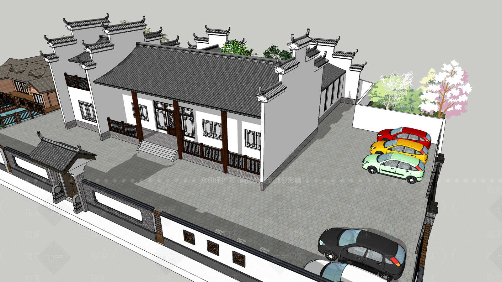 中式徽派住宅SU模型下载【ID:297609393】