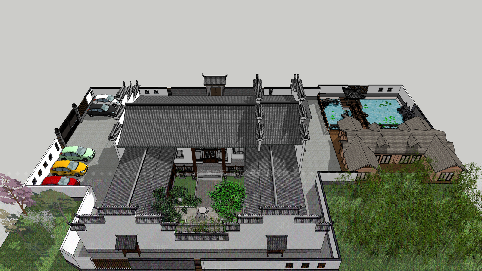 中式徽派住宅SU模型下载【ID:297609393】