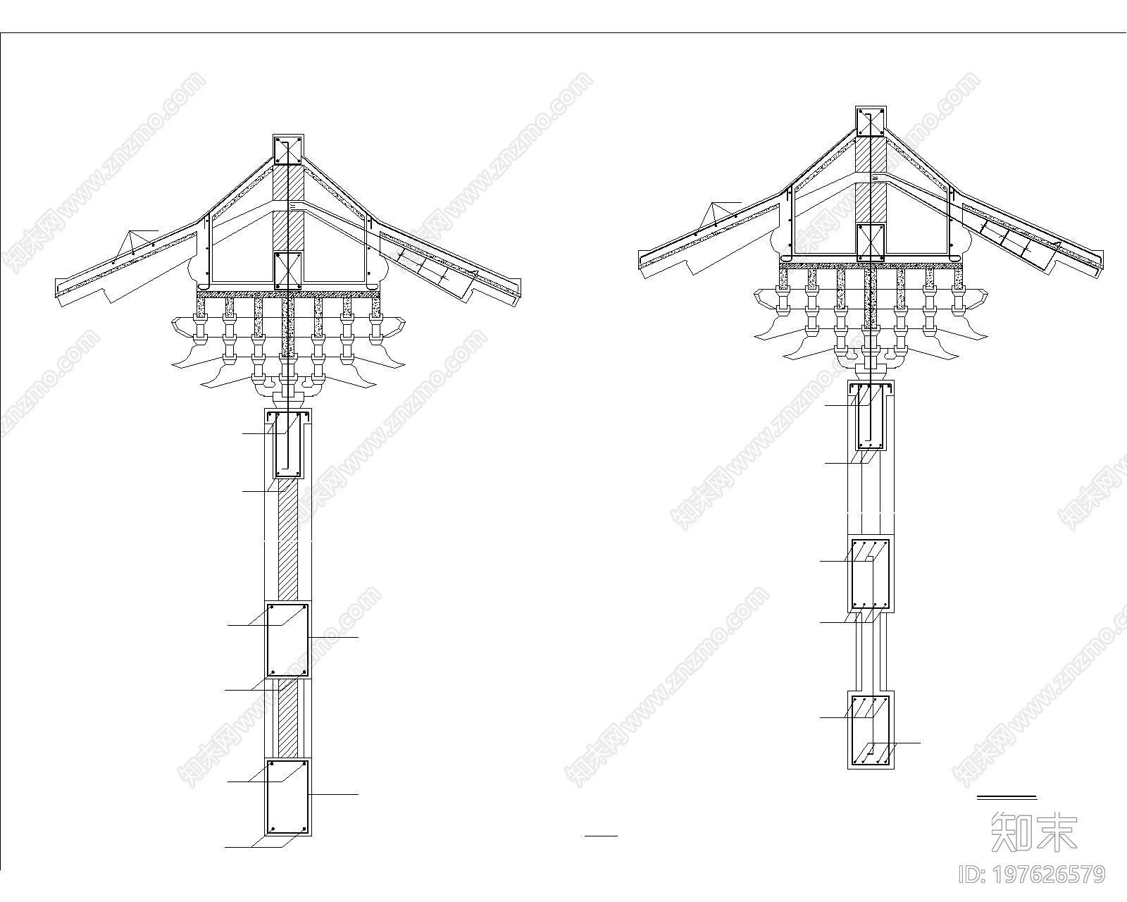 中式牌坊大门施工图下载【ID:197626579】