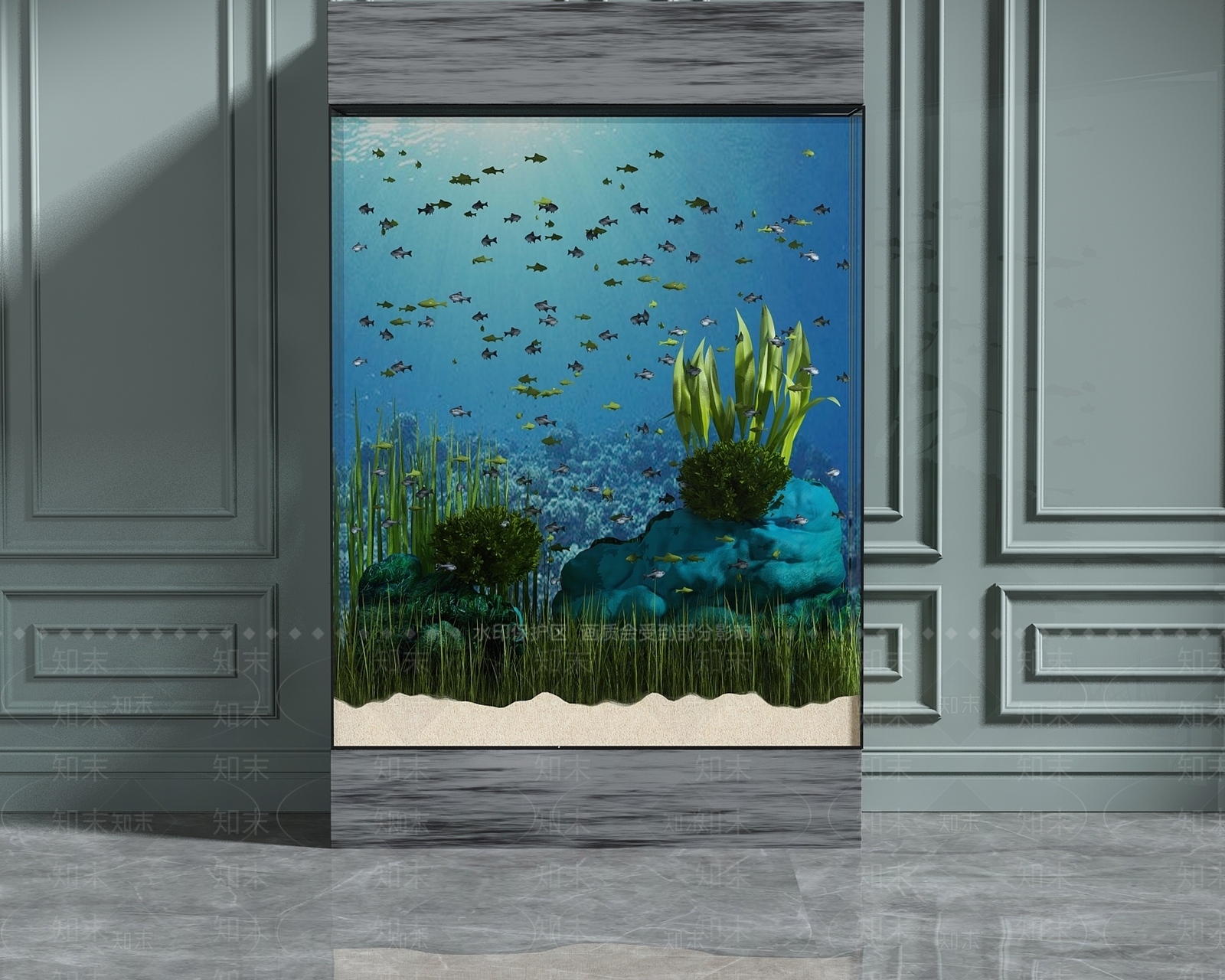 现代鱼缸水族3D模型下载【ID:697628146】