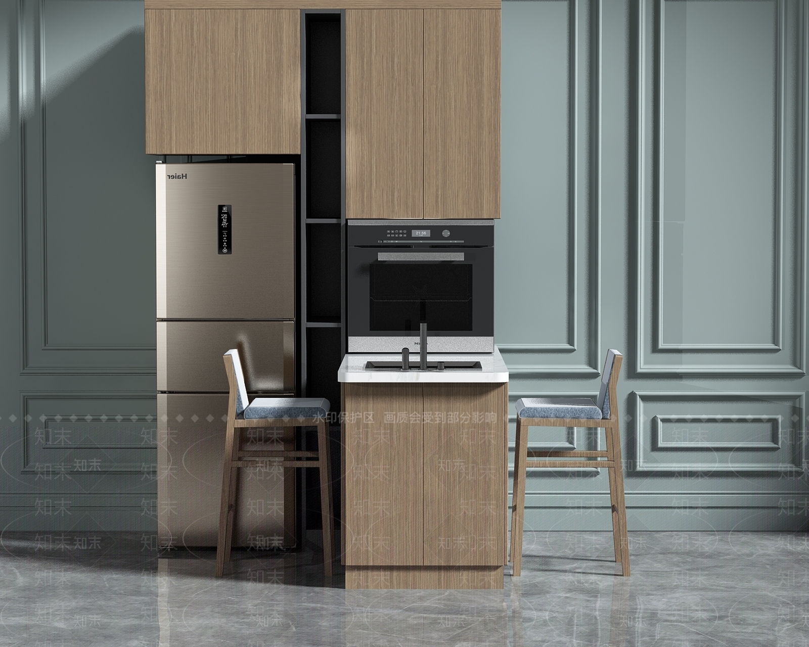 中式吧台吧椅组合3D模型下载【ID:697630348】