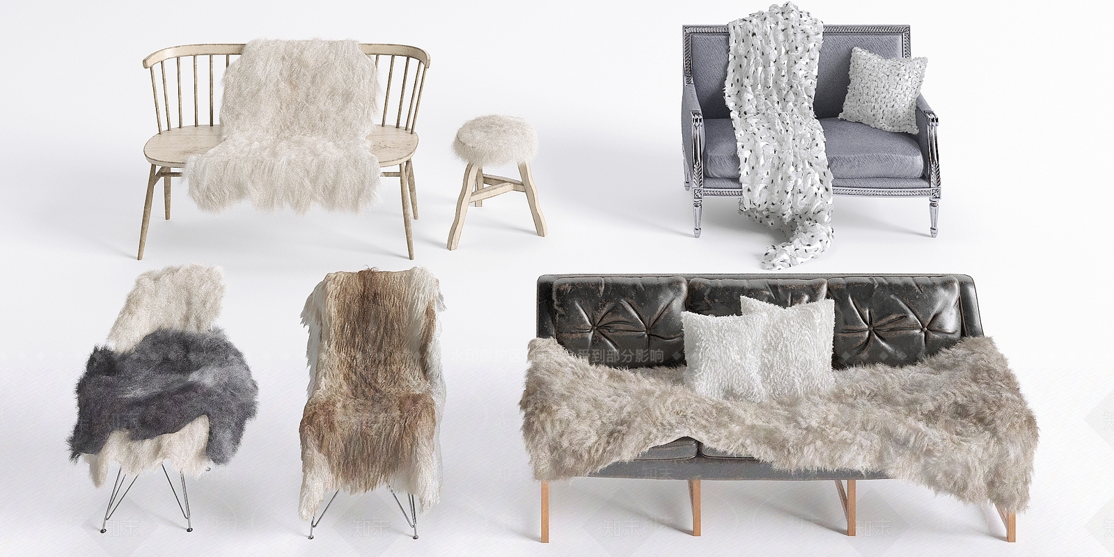 现代椅子凳子组合3D模型下载【ID:397655547】