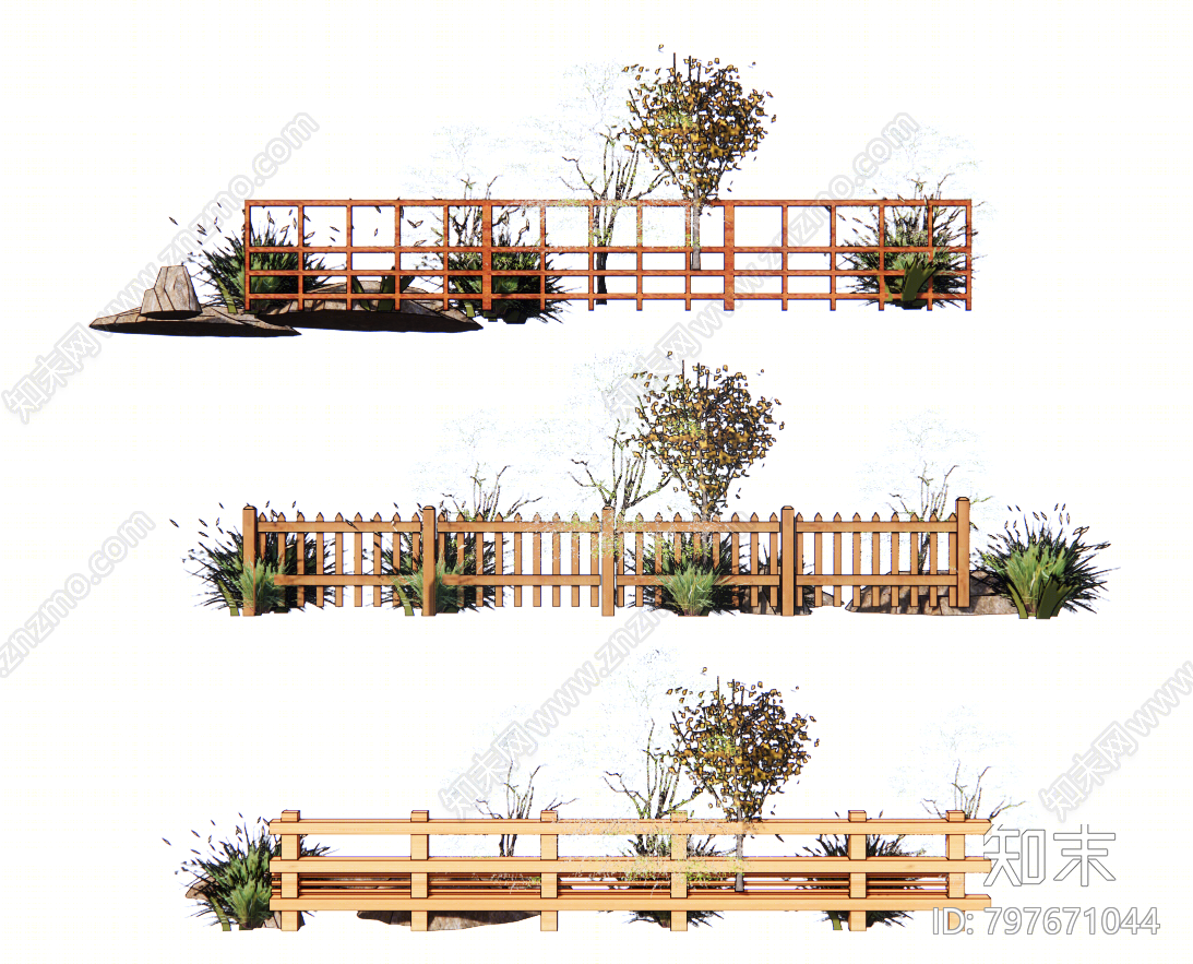 现代木栏杆SU模型下载【ID:797671044】