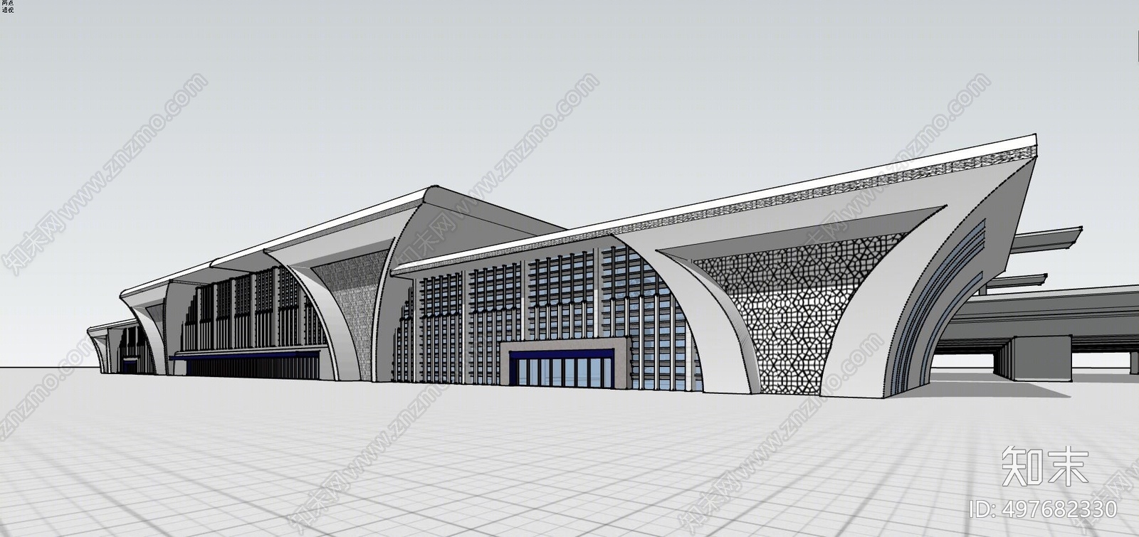 新中式火车站SU模型下载【ID:497682330】