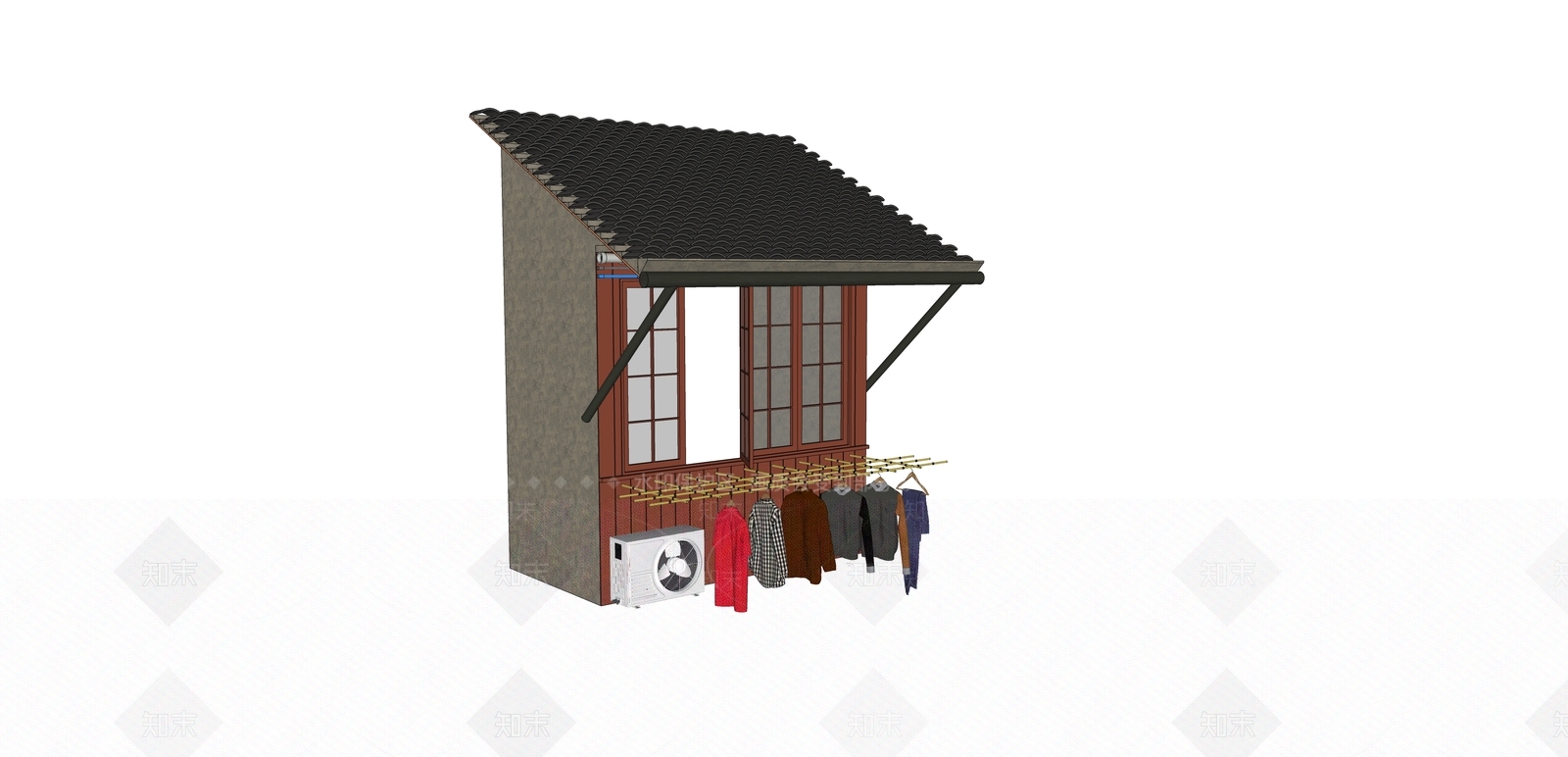 中式家居阳台SU模型下载【ID:997720118】