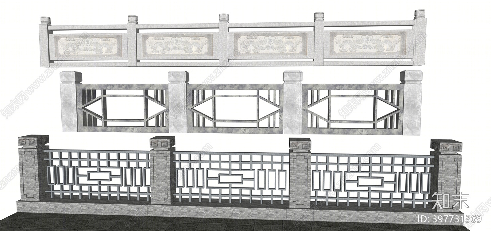 现代石材栏杆SU模型下载【ID:397731369】