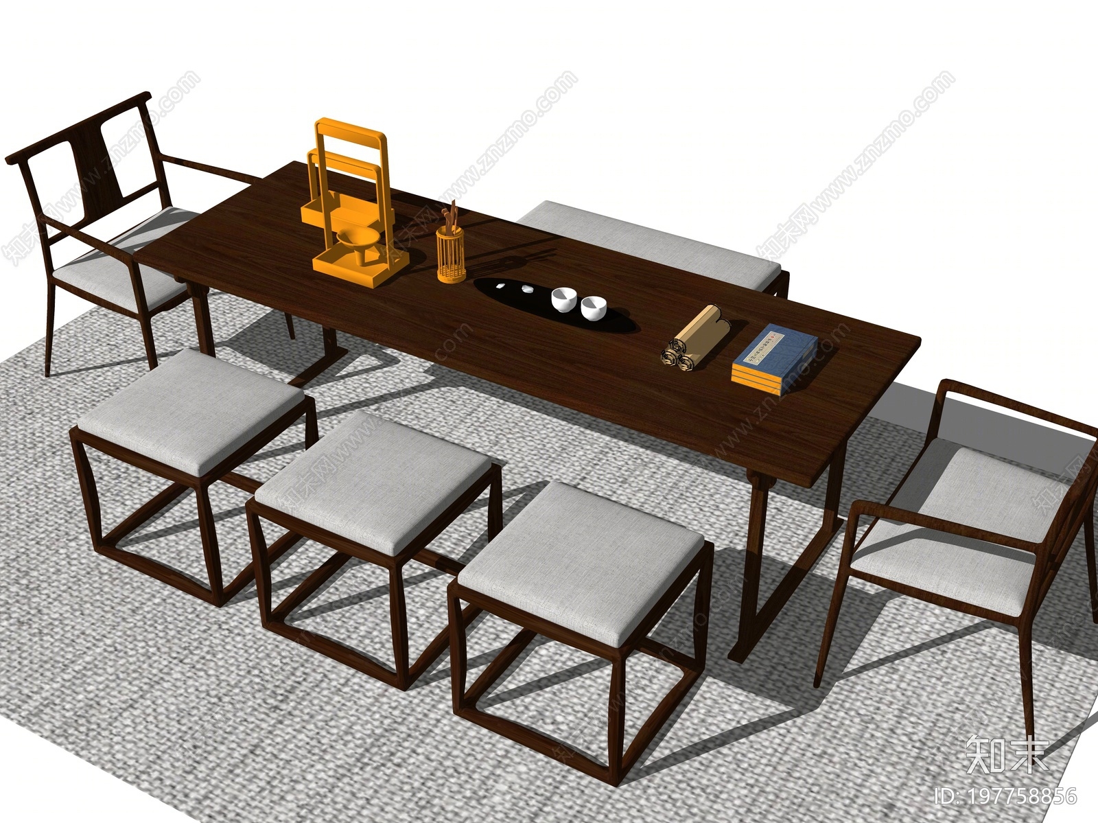 新中式休闲桌椅SU模型下载【ID:197758856】
