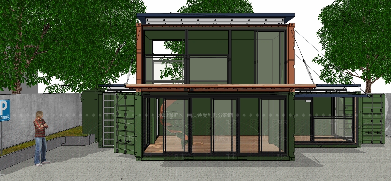 工业集装箱建筑SU模型下载【ID:297761378】