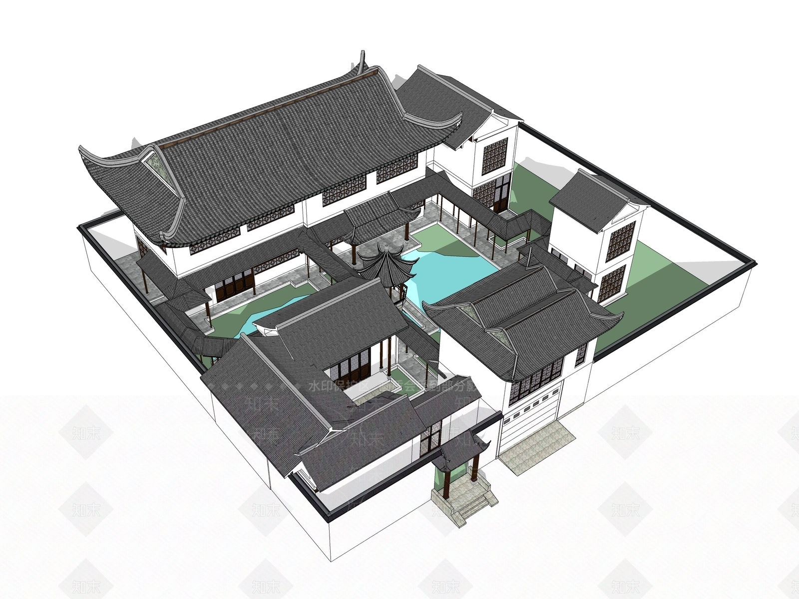 新中式四合院SU模型下载【ID:397783271】