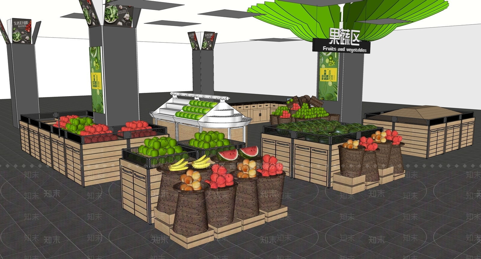 现代超市果蔬货架SU模型下载【ID:297785510】