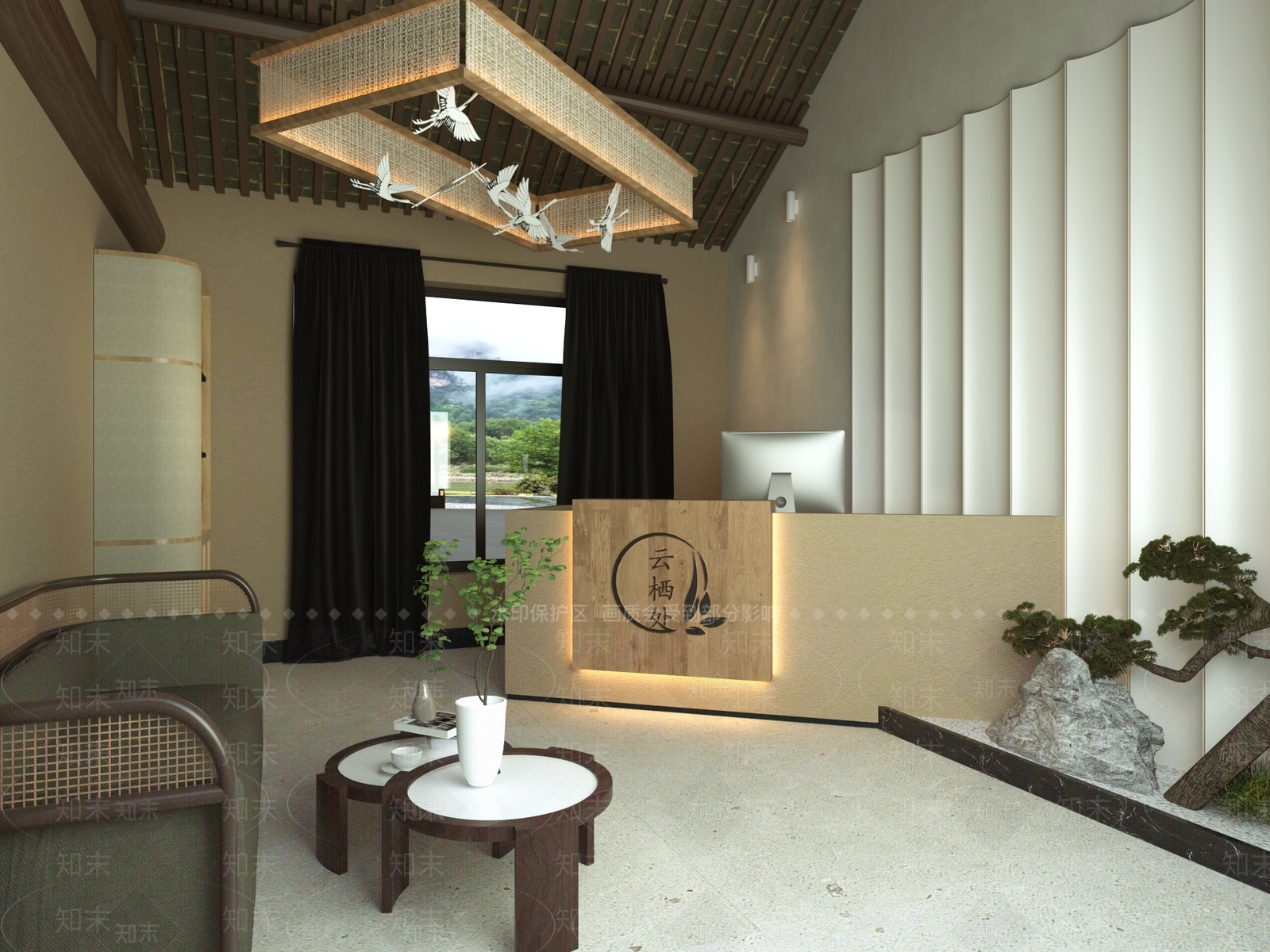 新中式民宿前台3D模型下载【ID:997786638】