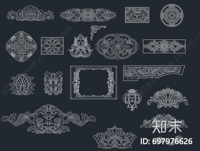欧式古典雕花cad施工图下载【ID:697976626】