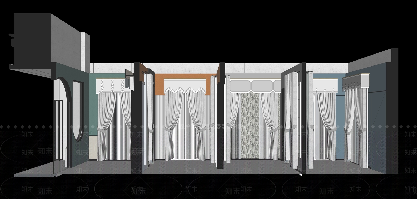 现代窗帘展厅SU模型下载【ID:297839996】