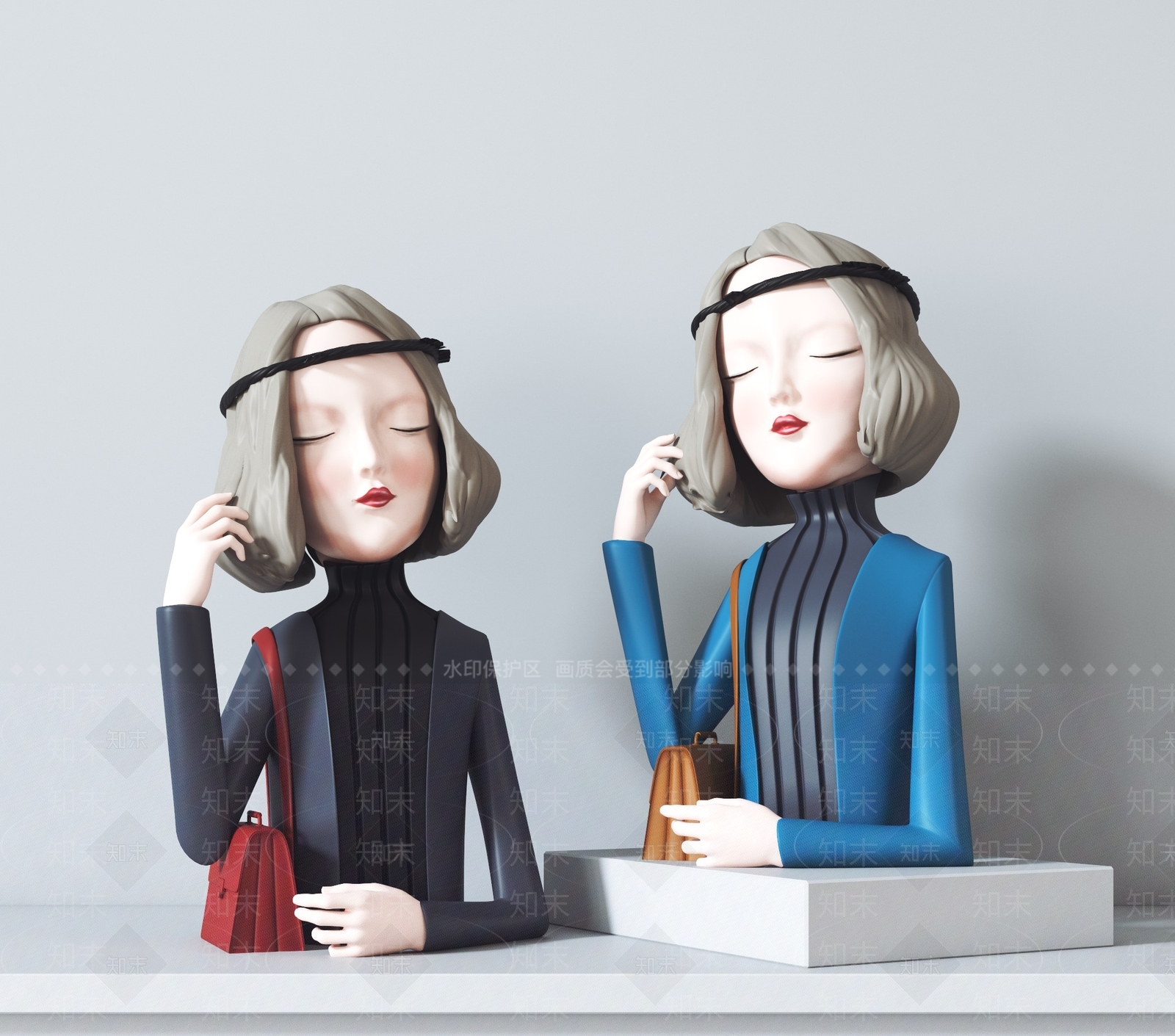 现代人偶半身像雕塑摆件3D模型下载【ID:997840115】
