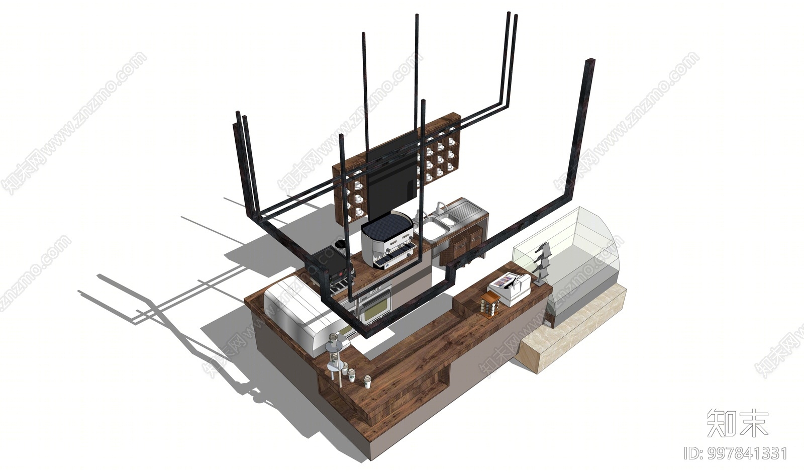 现代咖啡店吧台SU模型下载【ID:997841331】