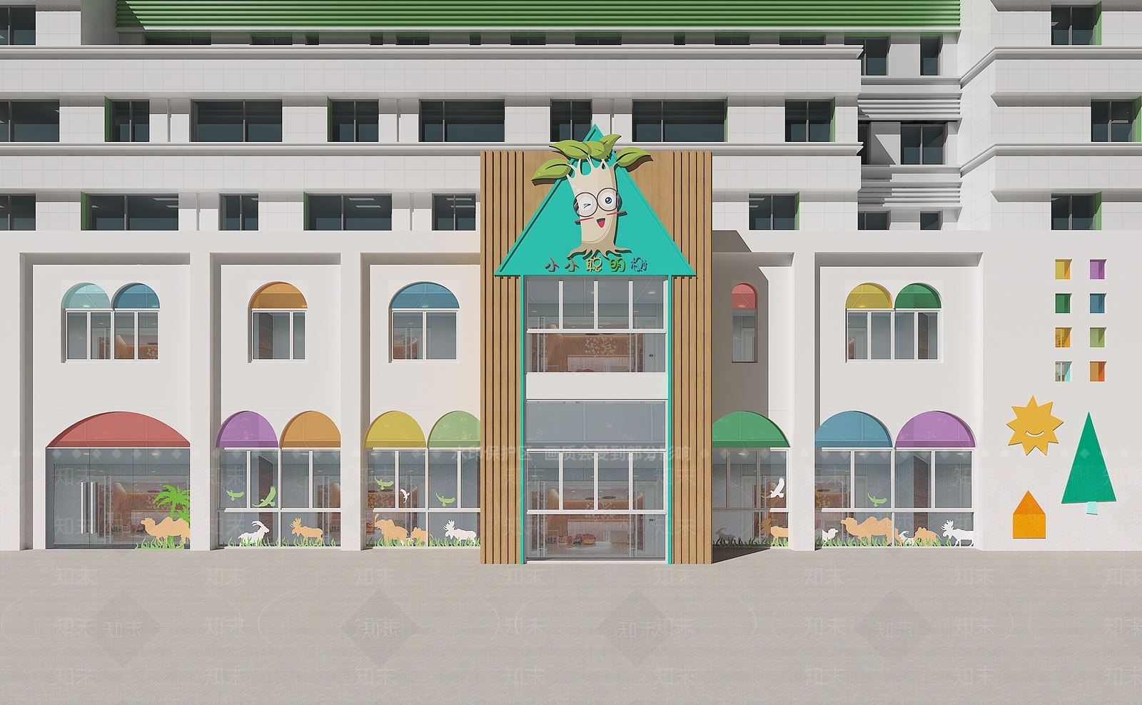 现代幼儿园建筑外观门头3D模型下载【ID:197844009】