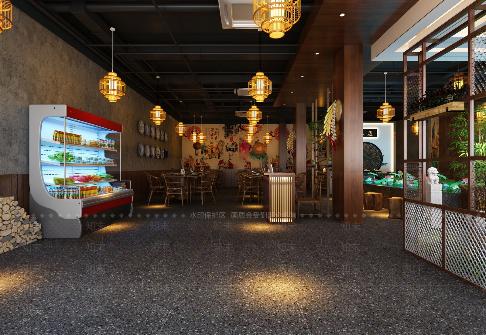 新中式烧烤火锅店3D模型下载【ID:397859268】