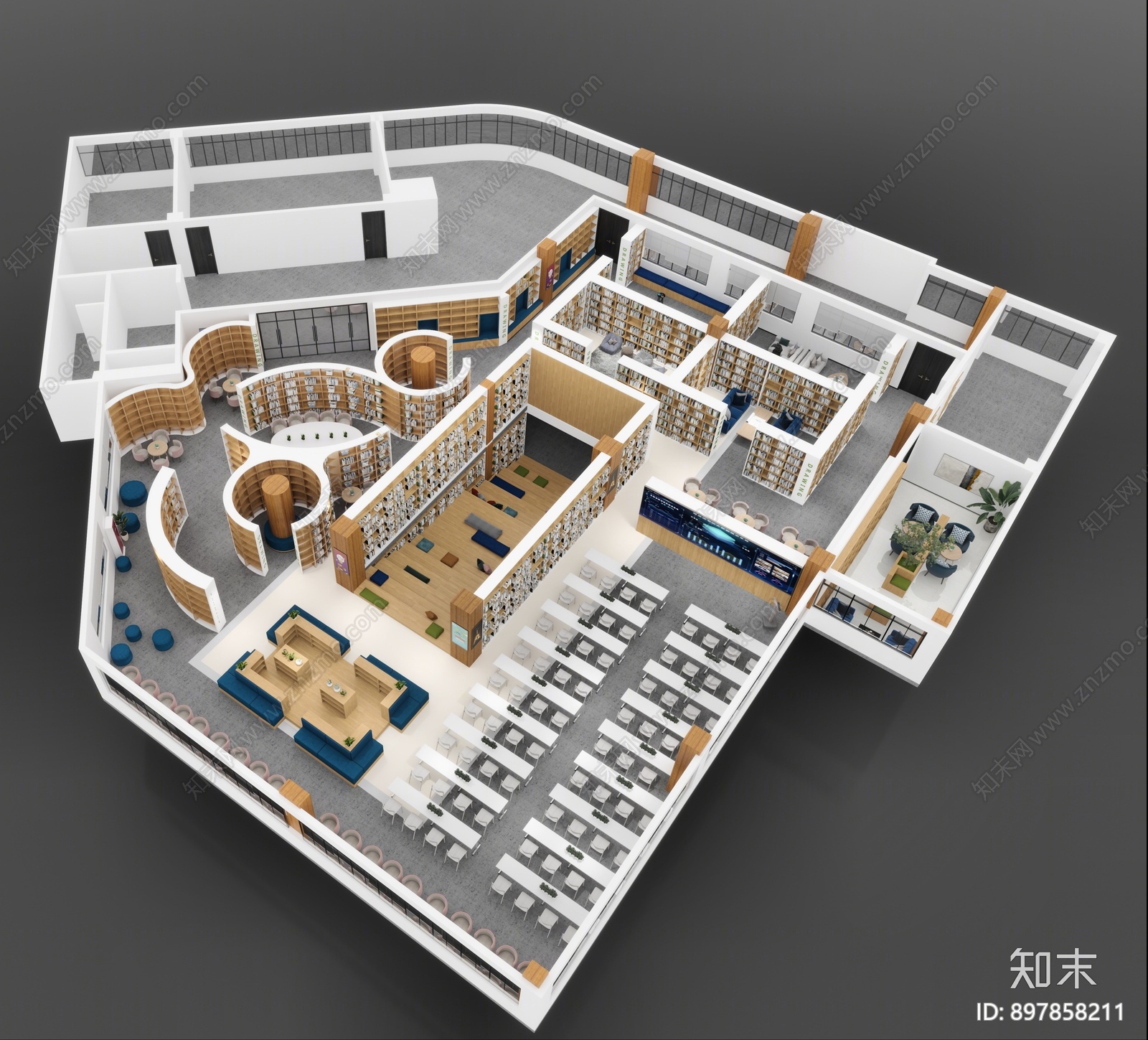 现代图书馆3D模型下载【ID:897858211】