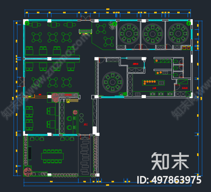 现代餐厅cad施工图下载【ID:497863975】