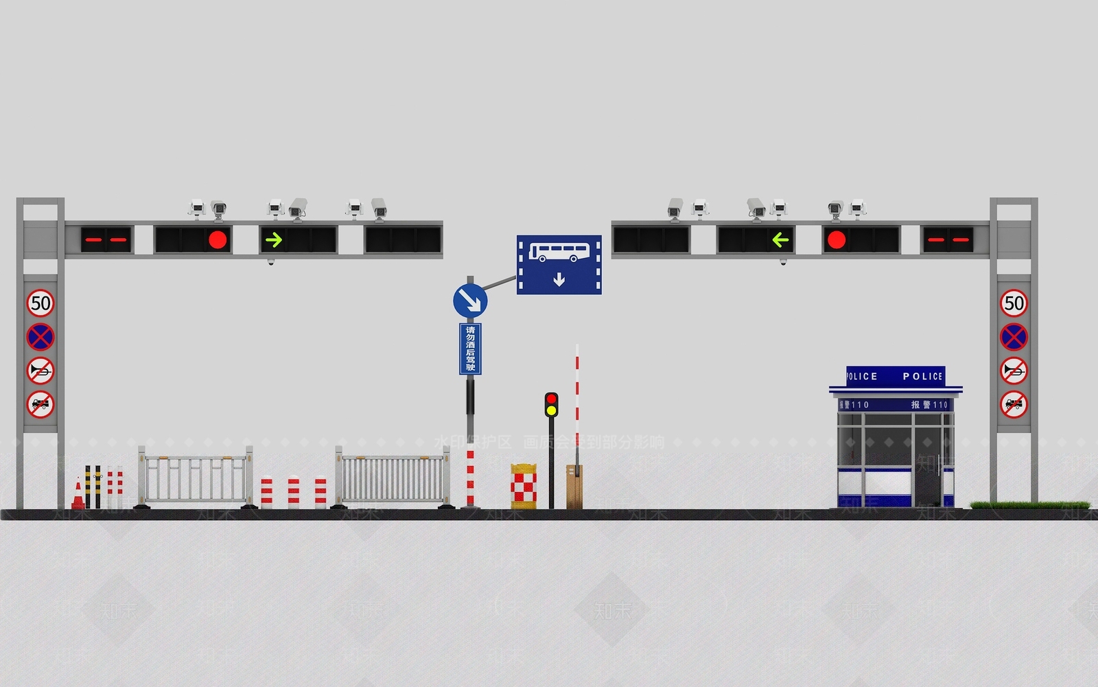 现代交通信号灯3D模型下载【ID:897867729】