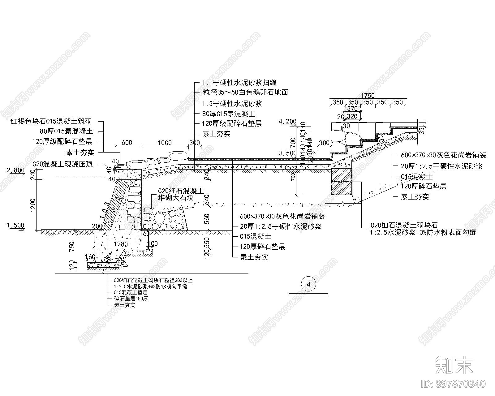 池沿驳坎驳岸立面剖面施工图下载【ID:897870340】