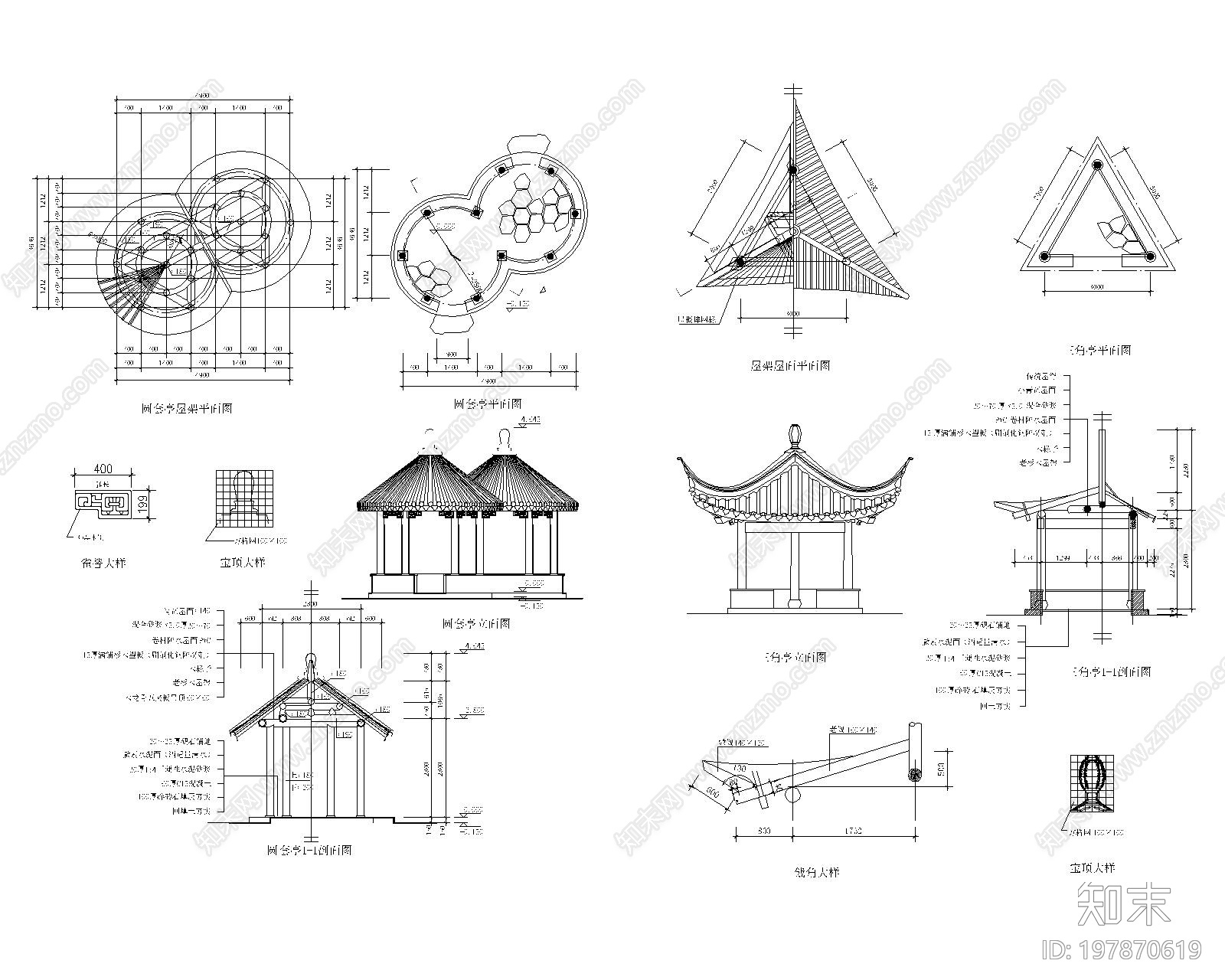 古代园林亭子施工图下载【ID:197870619】