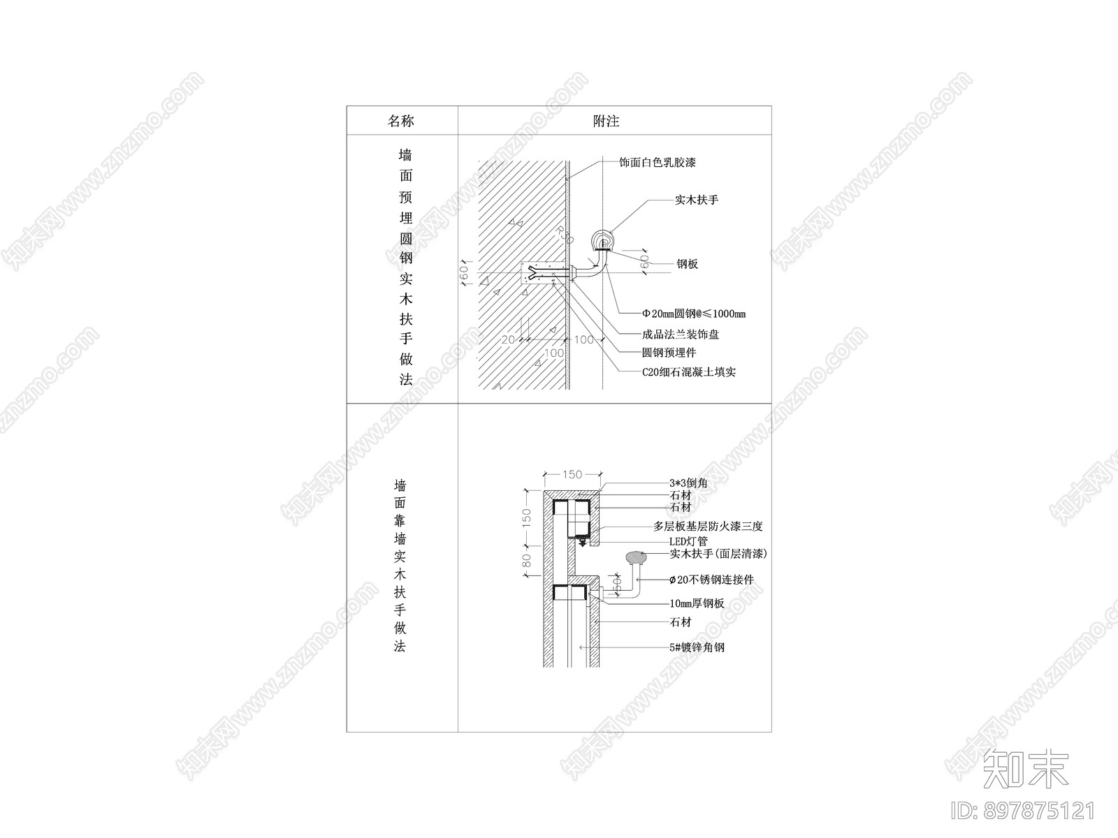 靠墙扶手做法cad施工图下载【ID:897875121】