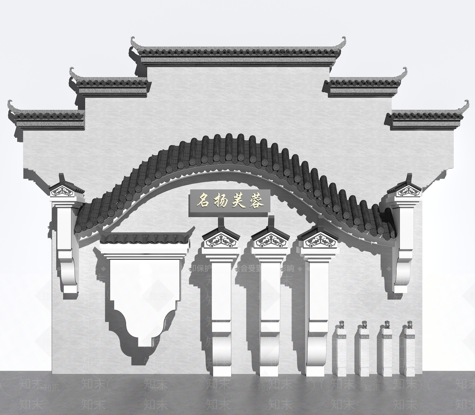 中式古建墙3D模型下载【ID:297877817】