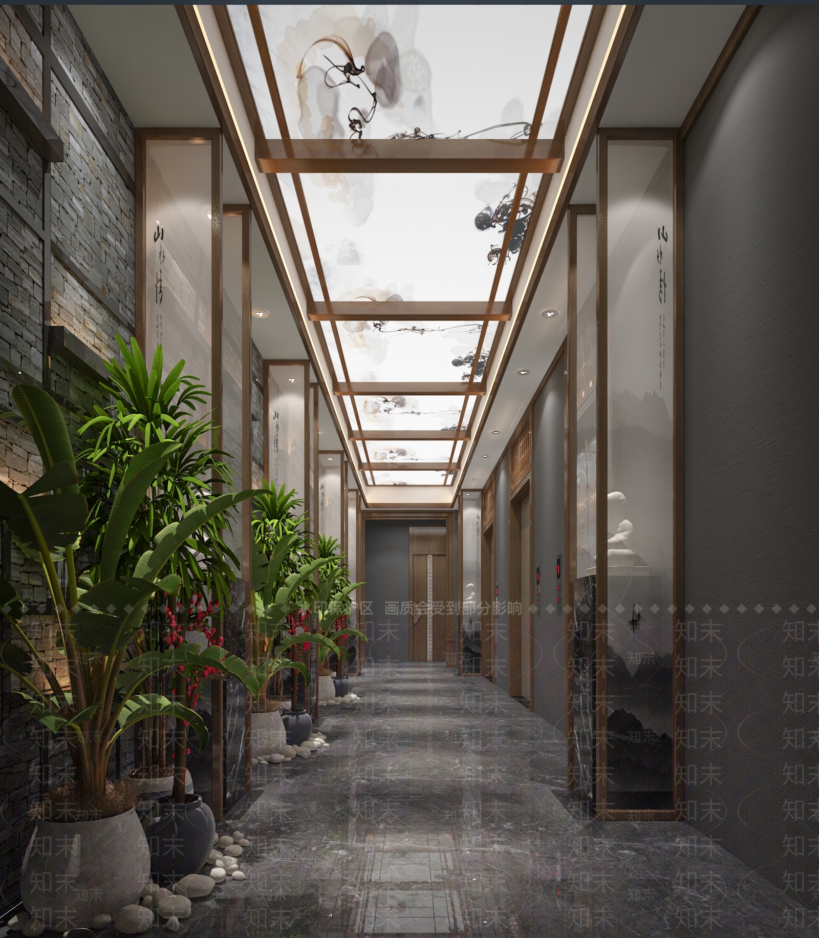 新中式酒店玄关过道SU模型下载【ID:997900447】