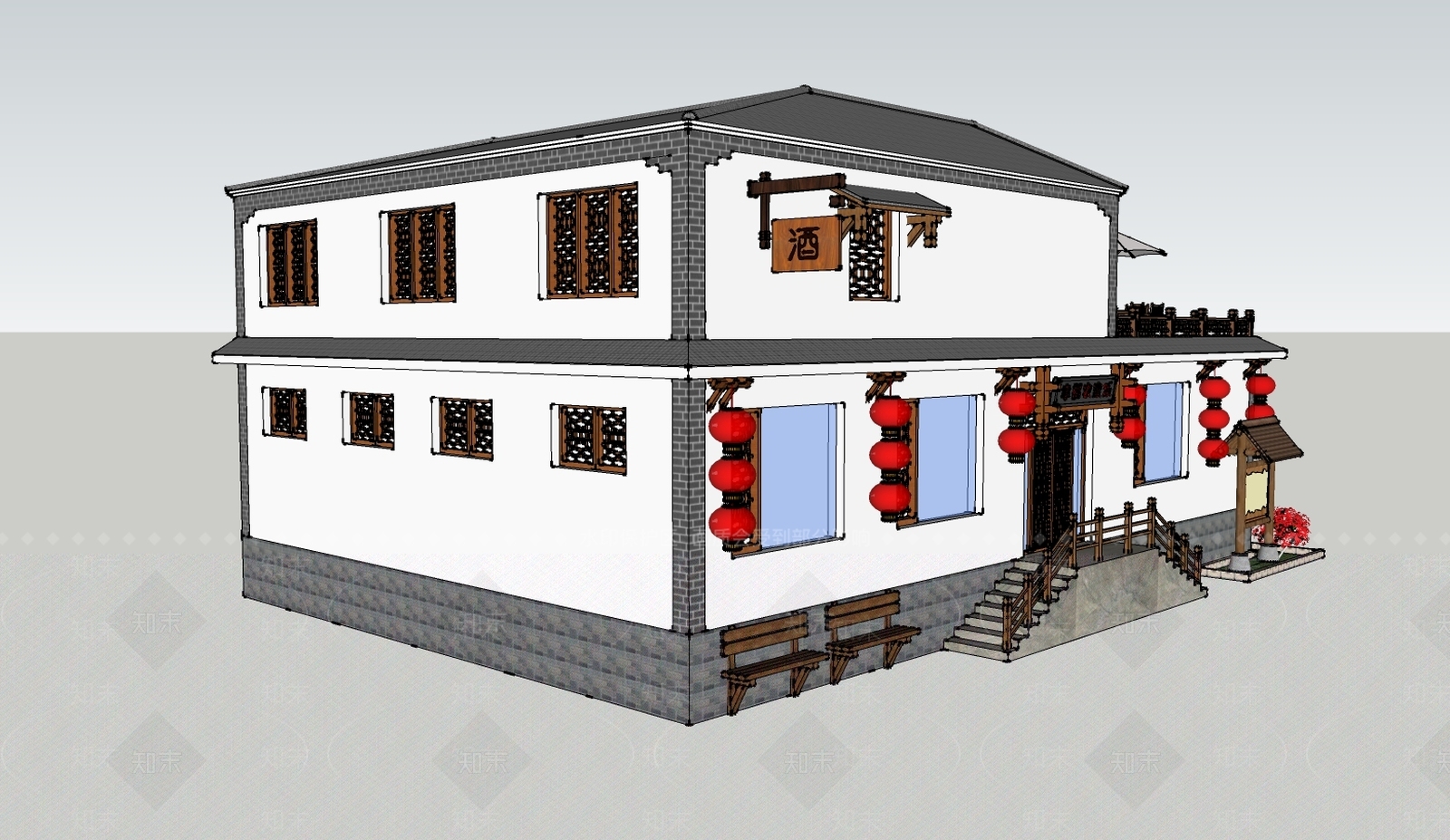 中式农家乐餐馆SU模型下载【ID:897902484】