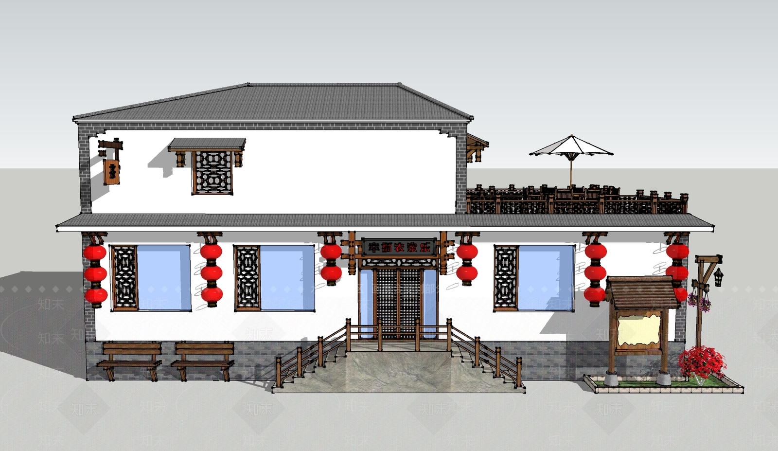 中式农家乐餐馆SU模型下载【ID:897902484】