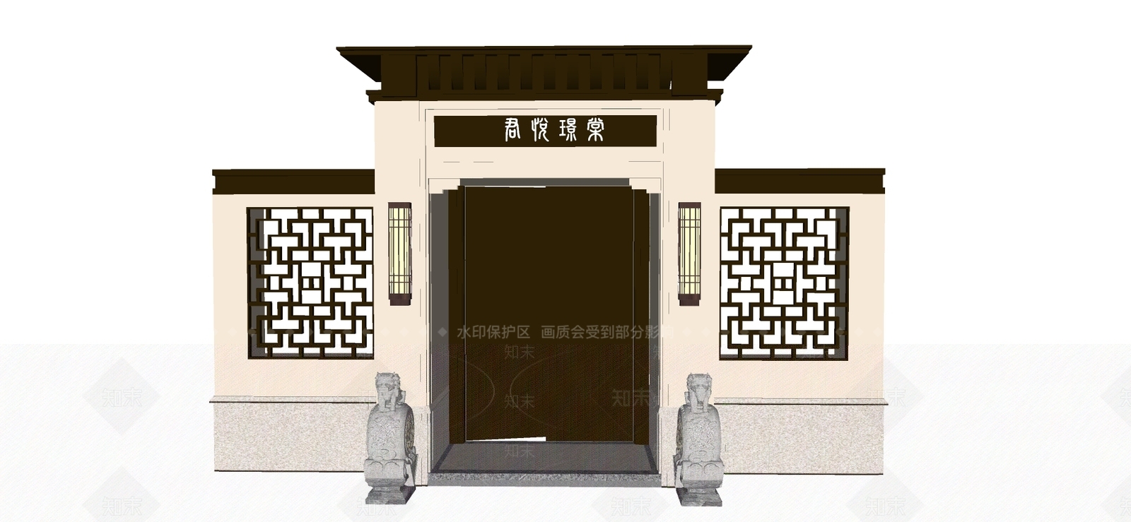 新中式庭院门SU模型下载【ID:997909190】