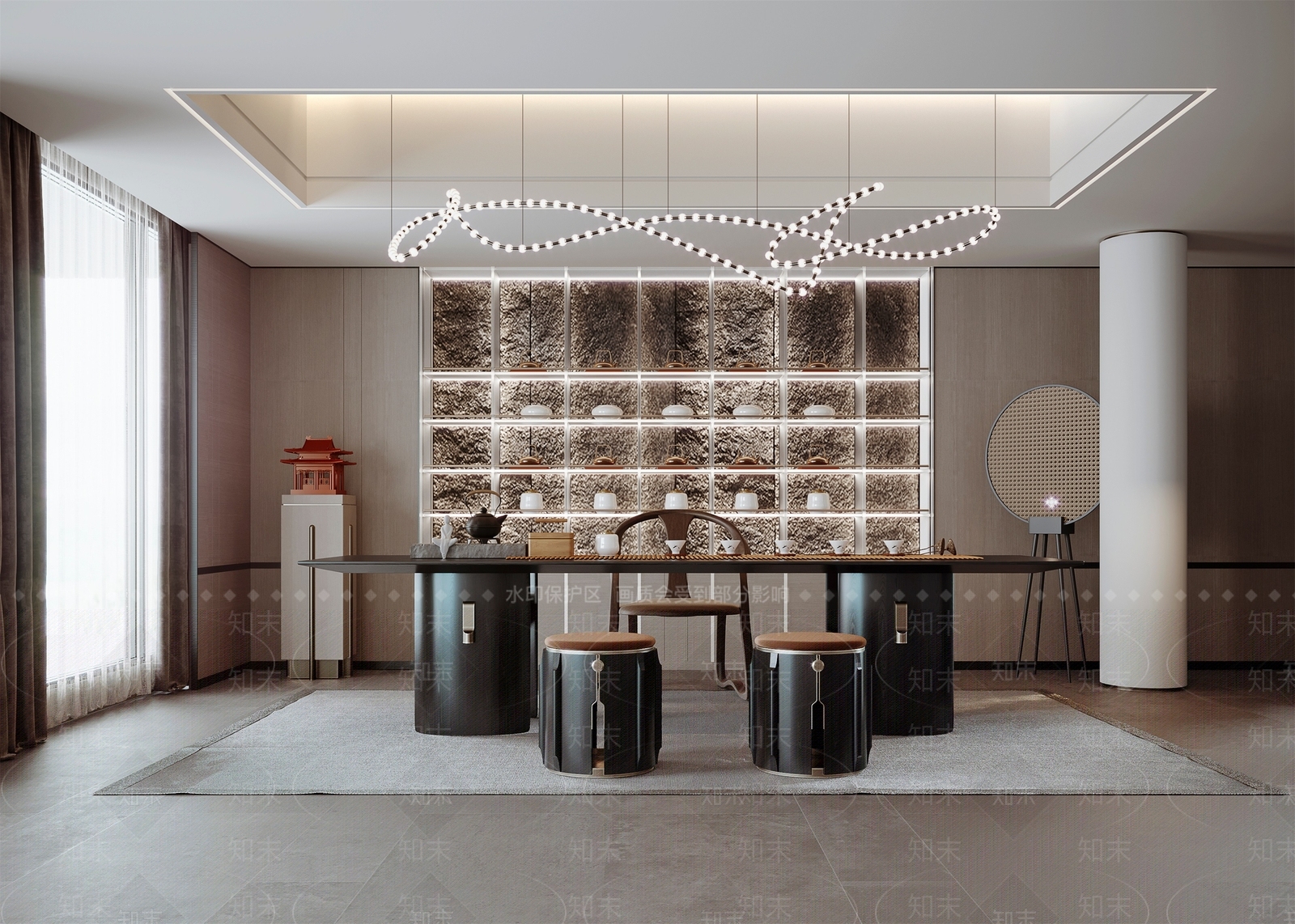 新中式茶室品茶区3D模型下载【ID:197911962】