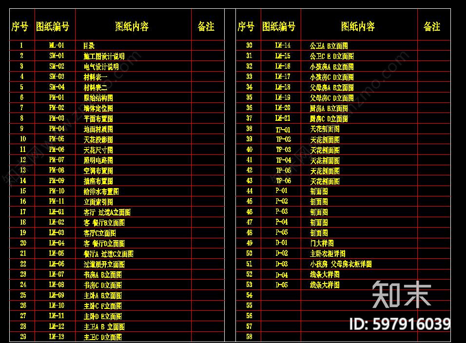 样板间cad施工图下载【ID:597916039】