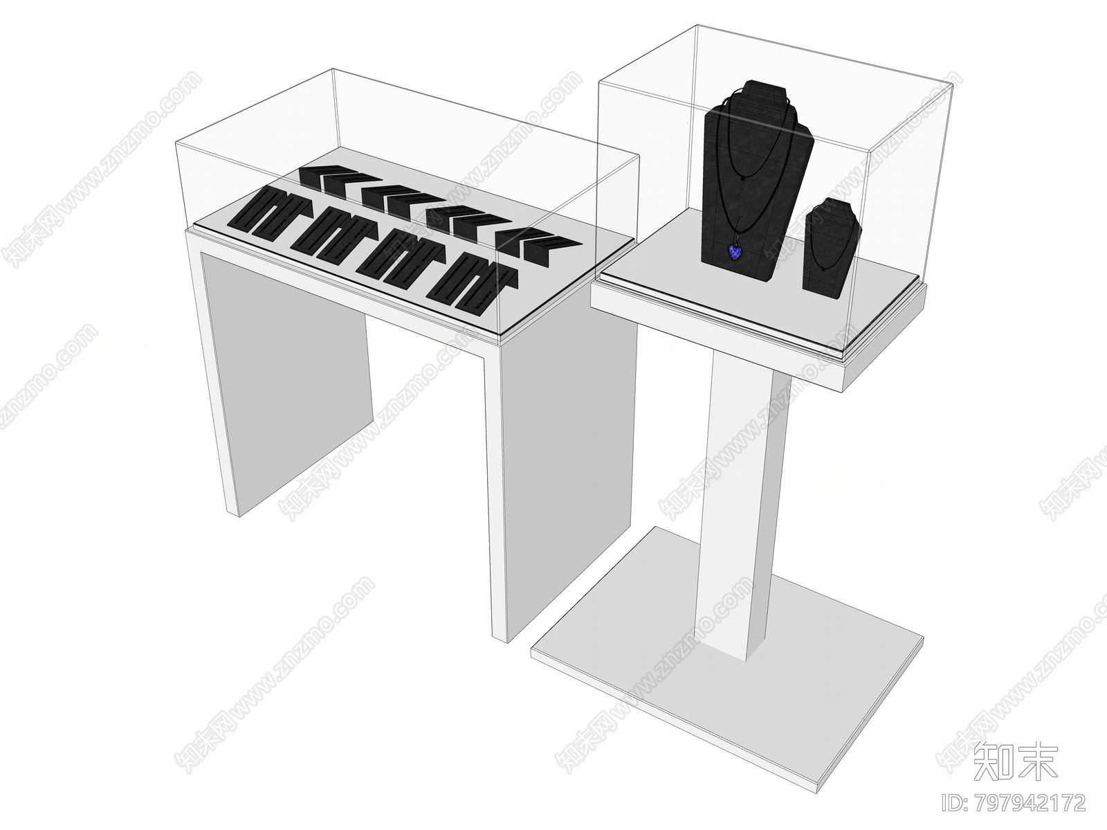现代珠宝饰品展柜SU模型下载【ID:797942172】