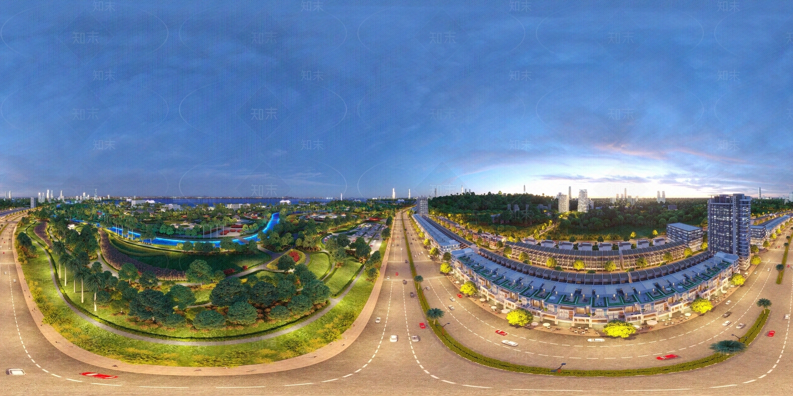 HDR公园城市黄昏全景鸟瞰贴图下载【ID:697951710】