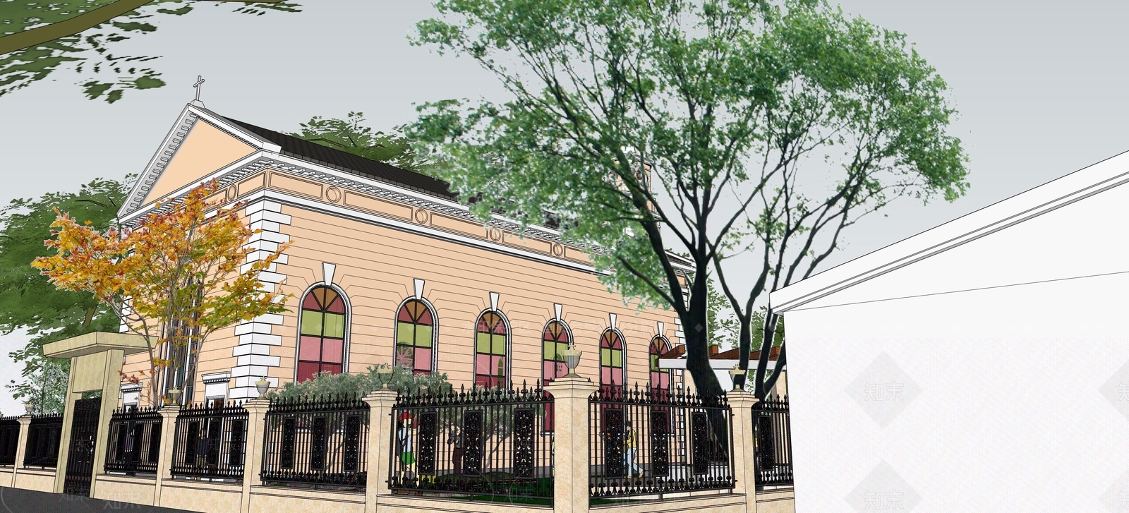 欧式教堂建筑SU模型下载【ID:597963372】