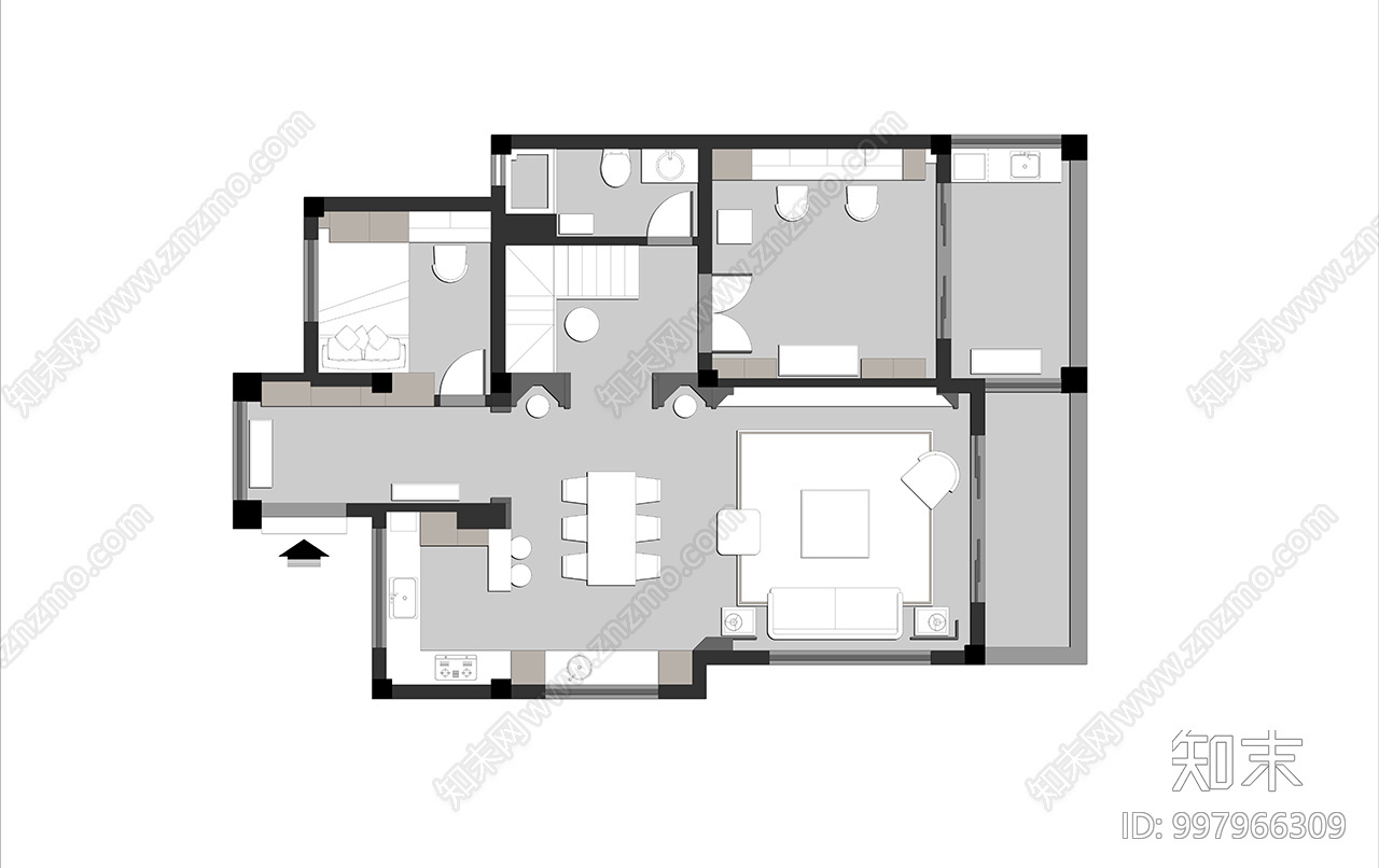 家装空间cad施工图下载【ID:997966309】