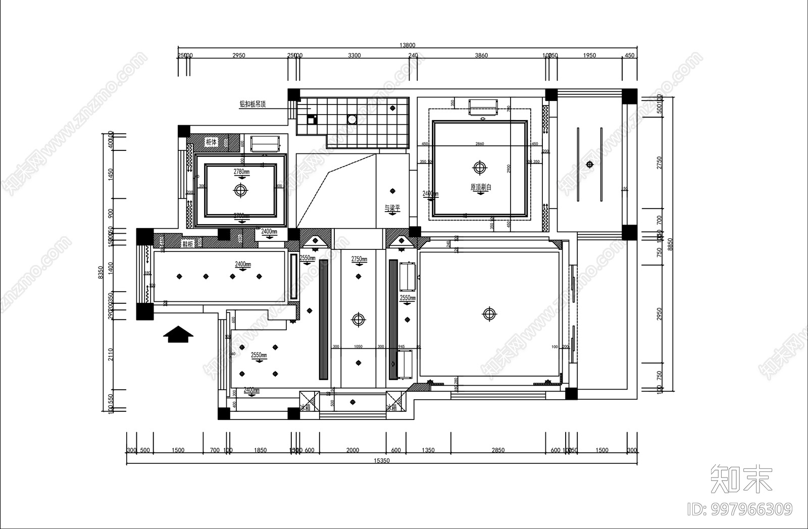 家装空间cad施工图下载【ID:997966309】