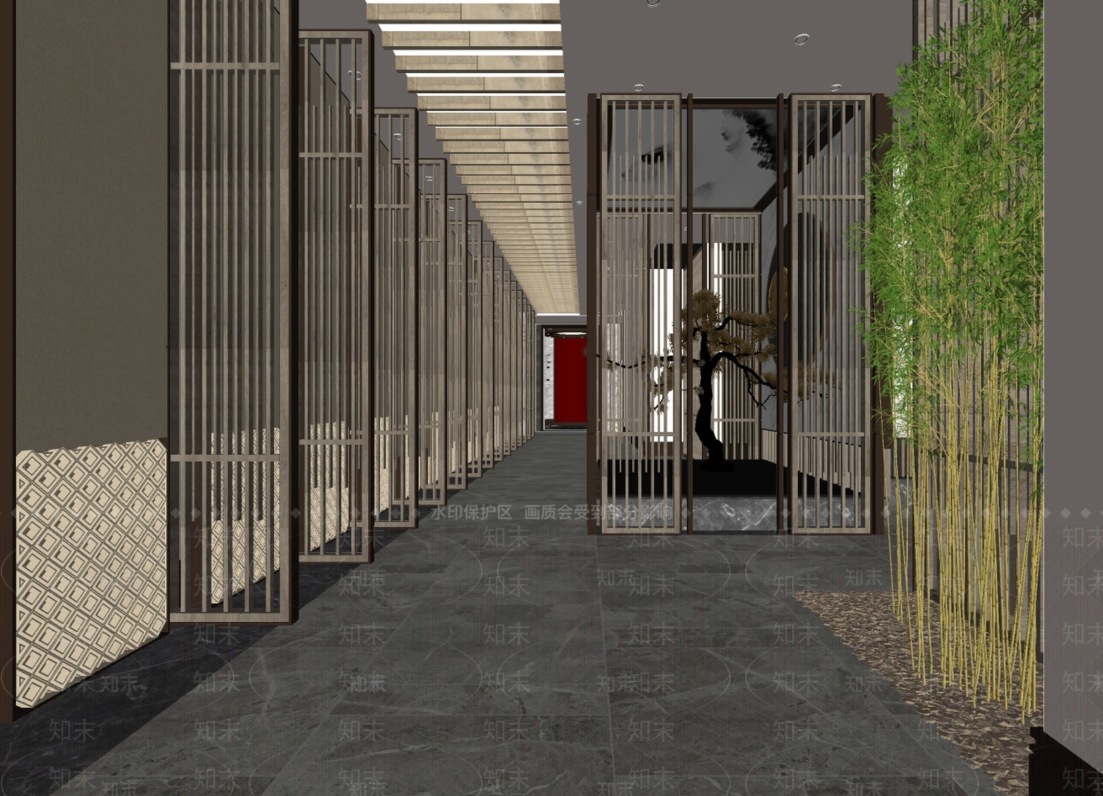 新中式酒店玄关过道SU模型下载【ID:997971468】