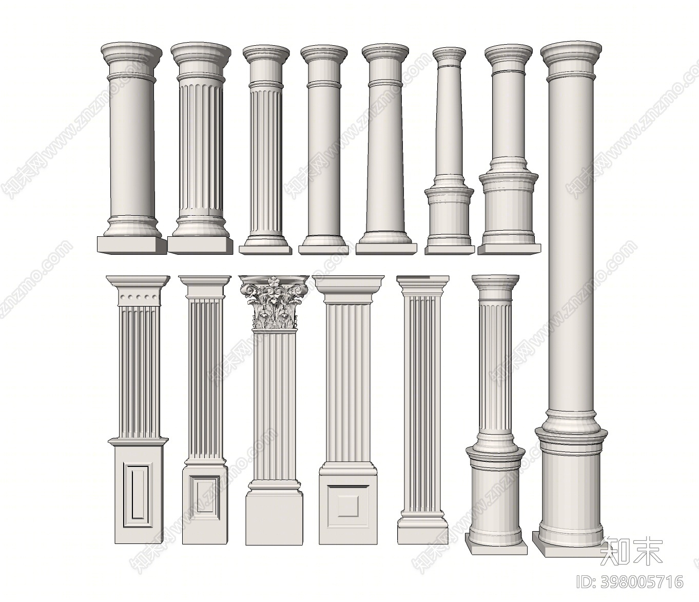 简欧罗马柱SU模型下载【ID:398005716】