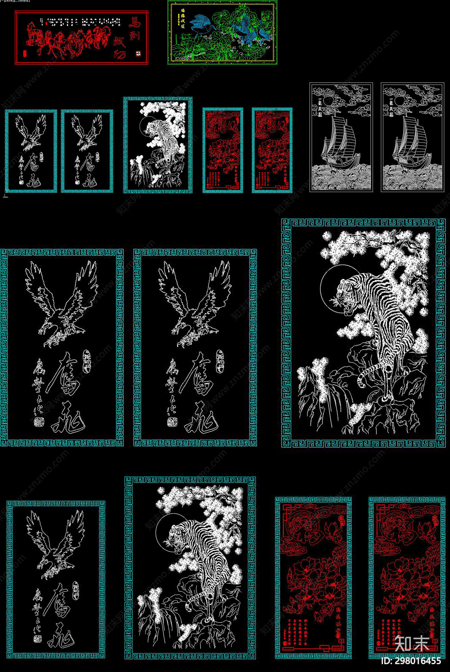 中式装饰画施工图下载【ID:298016455】