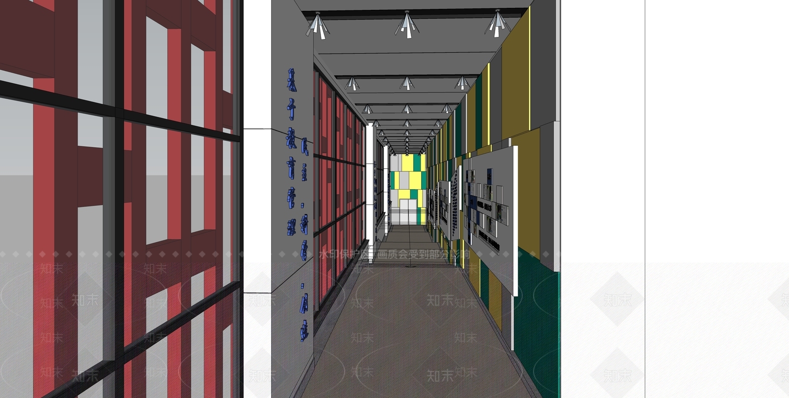 现代学校文化长廊SU模型下载【ID:598017318】