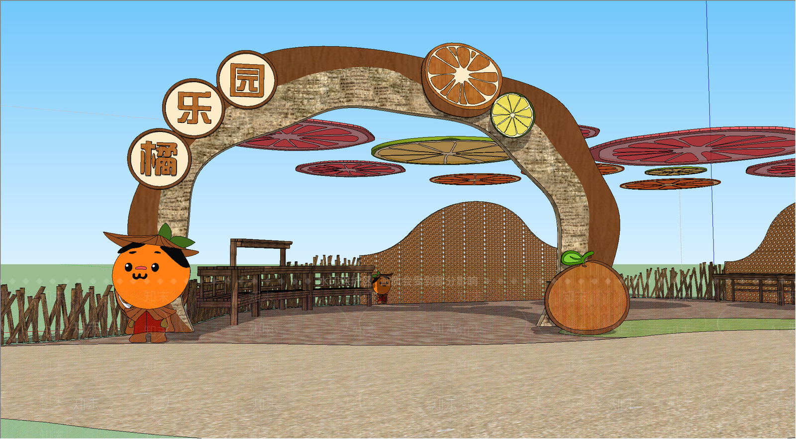 现代柑橘乐园入口大门SU模型下载【ID:598019813】