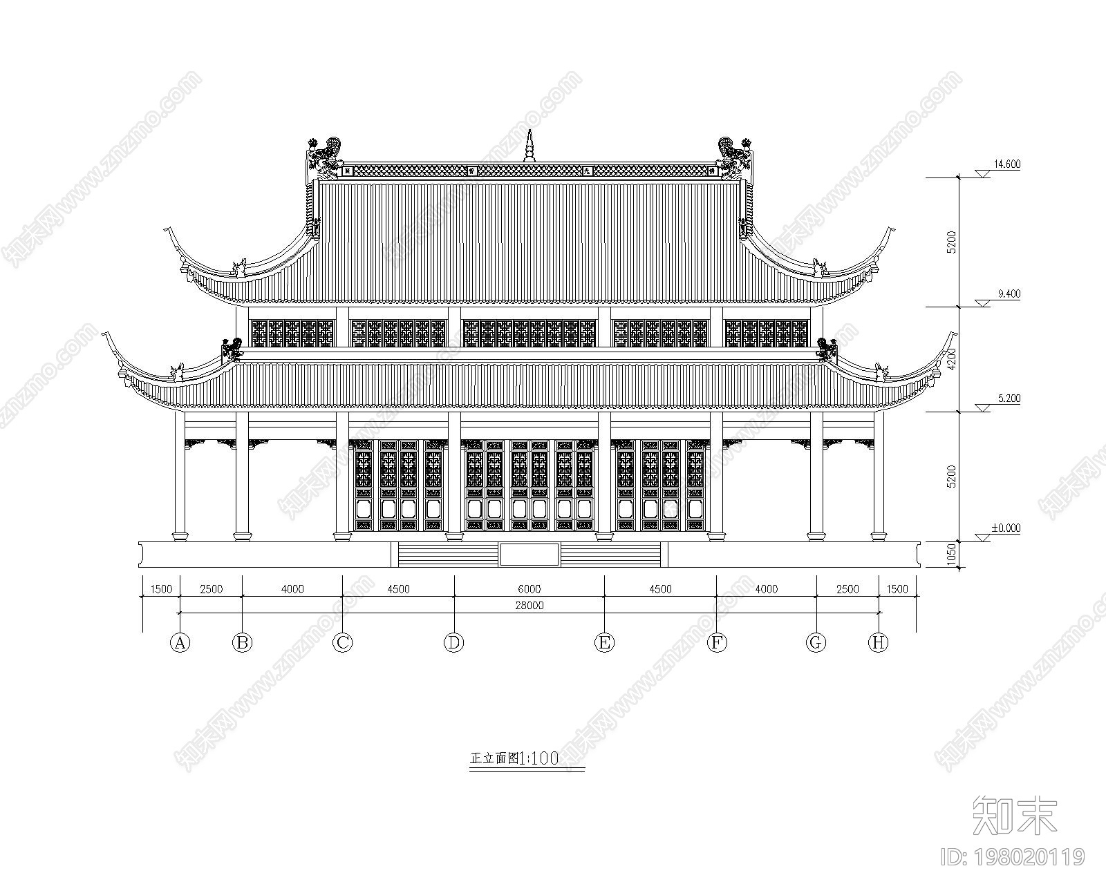 大雄宝殿cad施工图下载【ID:198020119】