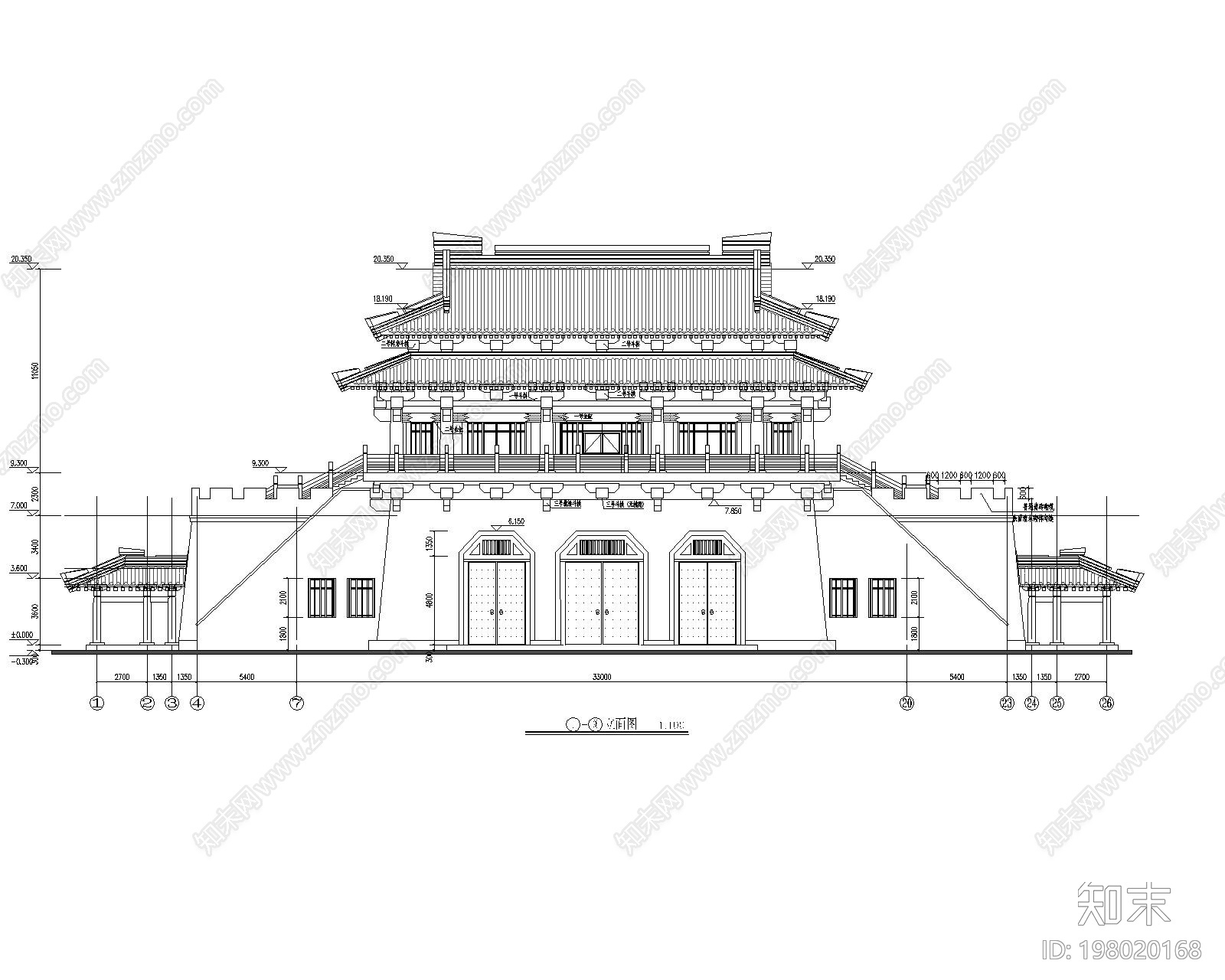 景区城门cad施工图下载【ID:198020168】